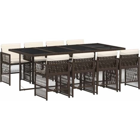 Maison Exclusive - 9-tlg. Garten-Essgruppe mit Kissen Braun Poly