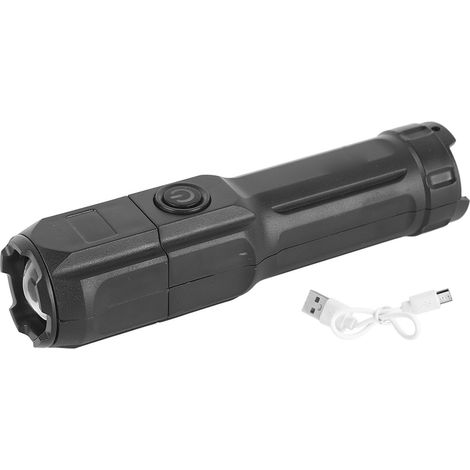 Lampe torche LED extérieure super lumineuse, zoom réglable, rechargeable USB, étanche, rétractable, portable à main (1/5)