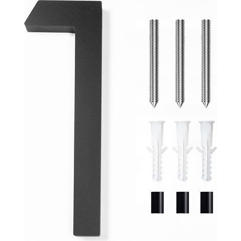 Modern brushed stainless steel door number plaque - 6 inches, 152 mm high, solid black stainless steel (number 1) (1/5)