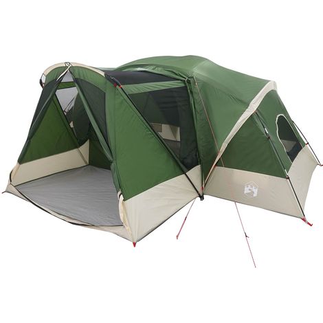 vidaXL Carpa de cabaña con toldo resistente al agua 10 personas Verde (1/2)