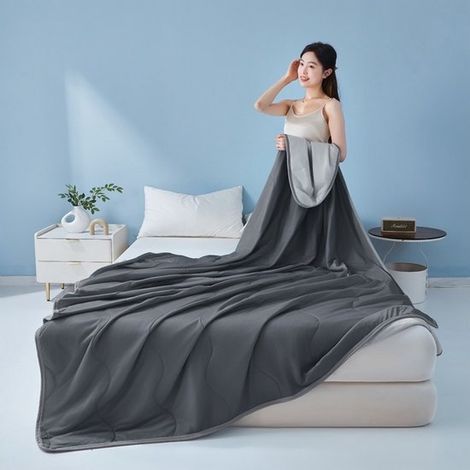Couverture rafraîchissante - 100x150 cm - Couverture rafraîchissante - Couverture d'été - Polyester - Couette d'été fine - Couverture auto-rafraîchissante - Gris foncé (1/3)