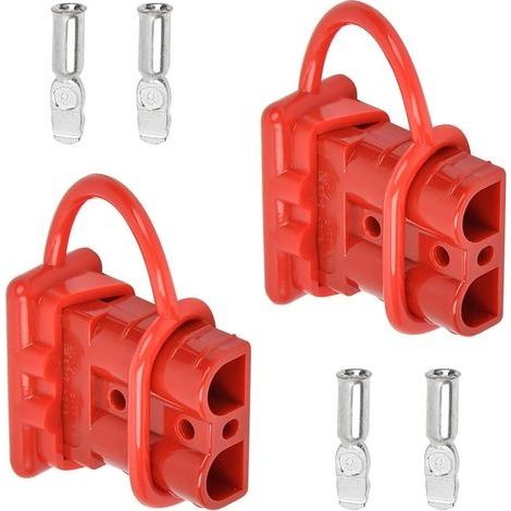 Lot de 2 Connecteur de Batterie 600V 50A Batterie Connexion Rapide Déconnecter Prise Electrique Prise de Connecteur de Batterie Rouge avec 4 Terminaux (1/5)