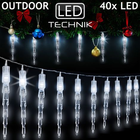 Deuba – Guirlande lumineuse LED stalactites 10,4 m – 10 stalactites x 4 LED blanc chaud – IP44 pour intérieur et extérieur – Décoration Noël