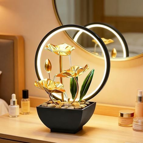 Indoor Fountain, Waterfall, Tabletop Fountain with LED Lighting, Modern Zen Decoration with Silent Pump, 3 Levels, Mini Waterfall, Small for Home, Office, Living Room, Garden (1/5)