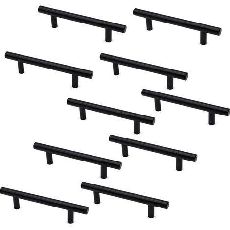 Set di 10 maniglie a forma di T per ante di armadi e cassetti, realizzate in lega di zinco, lunghe 150 mm e 96 mm. (1/5)