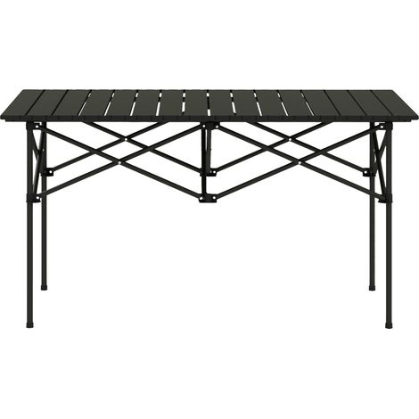 Campingtisch Klapptisch mit Aufrollbare Tischplatte X-Rahmen Gartentisch aus Aluminium leicht 2 Personen Beistelltisch Falttisch für Garten Balkon Camping 95 x 55cm Schwarz