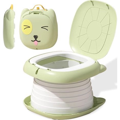 Pot pliable, toilette de voiture portable pour bébés, pot d'urgence télescopique pour l'extérieur, les voyages et le camping - sac poubelle inclus - vert (1/5)