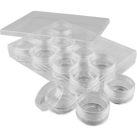 Lot de 12 pots individuels avec couvercle vissé dans un coffret. réf 13187 (1/2)