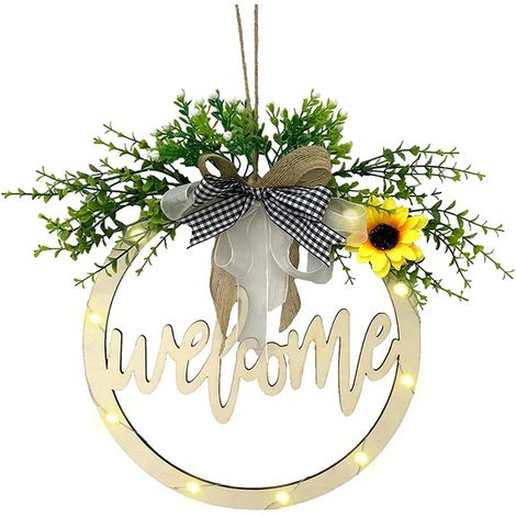 Guirlande de Bienvenue décor Porte Suspendue évider Lettre Signe en Bois décoration Maison Porte Pendentif avec guirlandes Lumineuses