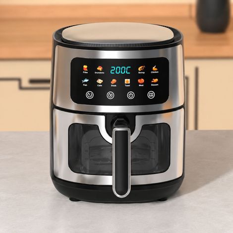 Friteuse à air chaud XXL grande capacité (8,5 L) avec fenêtre de visualisation, écran tactile couleur multifonction, cuisson sans huile, idéale pour la famille, panier de cuisson antiadhésif. (1/5)