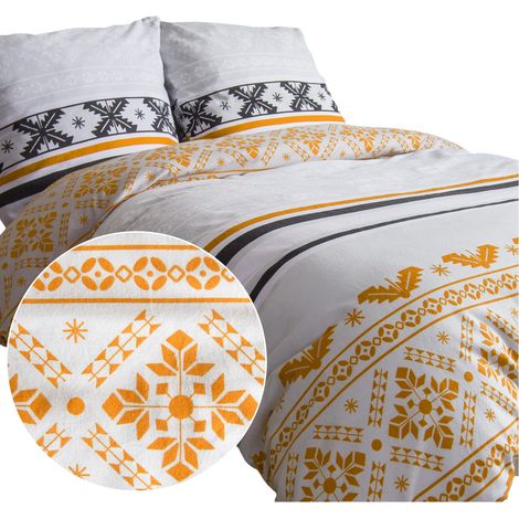 Weihnachtsbettwäsche 160x200 cm, Baumwollflanell mit Fleece, Boho-Orange (1/5)