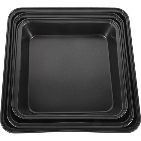 Drei quadratische Backformen: 8,85 Zoll, 9,64 Zoll und 10,82 Zoll, schwarz. (1/5)