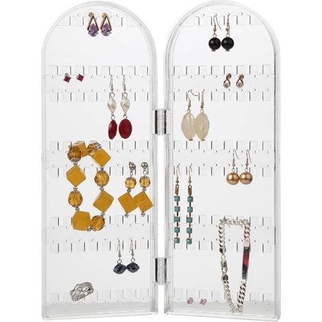 Soporte acrílico para joyas y pendientes, organizador de joyas para pendientes, expositor de joyas transparente y plegable. (1/4)