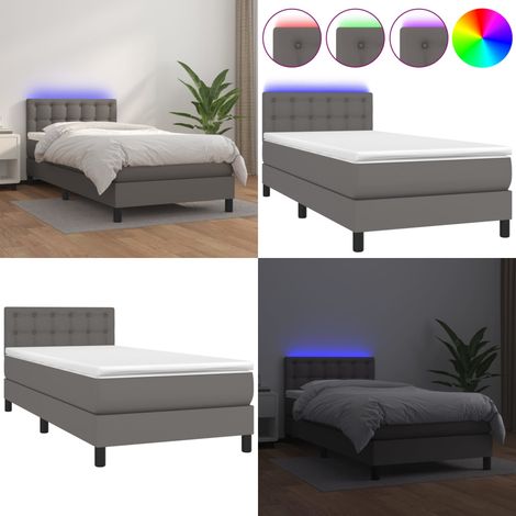 Sommier à lattes de lit avec matelas et LED Gris 100x200 cm - Lit Plateforme - Lit Design - Lit Moderne - Lit Capitonné - Sommier Tapissier - Home & Living
