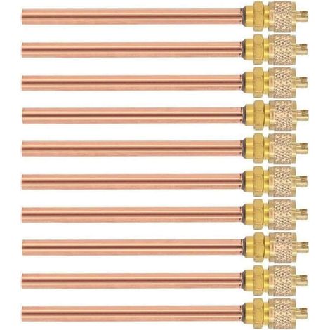 10 piezas de núcleo de vástago de válvula de acceso de servicio de 1/4" SAE x 1/4" OD x 4" para refrigeración de aire acondicionado (1/5)