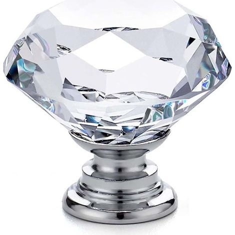 TONCHEAN 20 x poignées et boutons de meubles en verre – poignées de porte d'armoire – poignées de tiroir – diamant en verre cristal transparent + base argentée – 30 x 28 mm (1/5)
