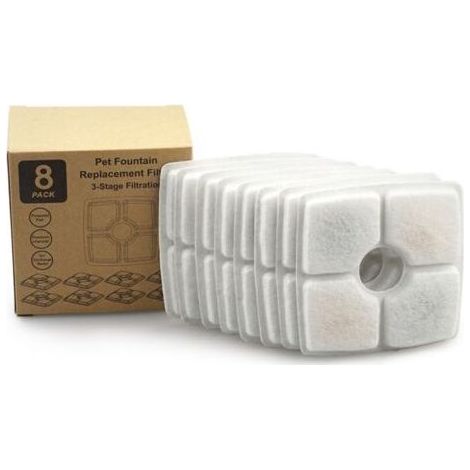 Filtres de rechange pour fontaines à eau (8 pièces) avec résine de charbon actif, système de filtration à trois couches pour fontaines et distributeurs d'eau pour chats (1/5)