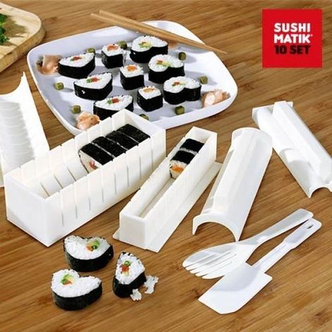 Trade Shop - SET 10 STÜCK SUSHI KIT VORBEREITUNG CUTTER ROLLEN HALTER MAKI FORMEN KÜCHE FORMEN - (1/4)