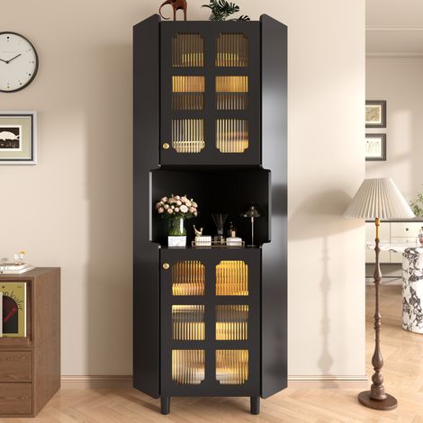 Mobile angolare vetrato LED, finitura laccata nera, MDF, 63,5 x 157,5 cm, OKWISH (1/5)