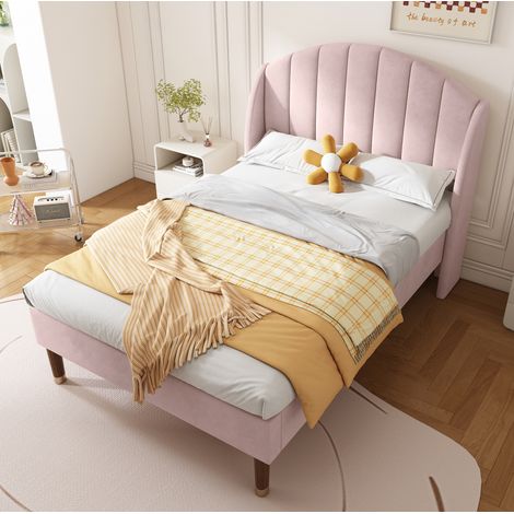 CHICFURN Lit 160 x 200 en tissu beige lignes géométriques et détails cloutés (1/5)