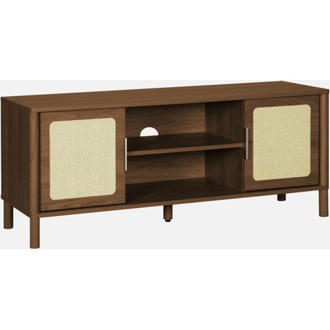 Mobile TV vintage in legno e rattan con 2 ante 120cm (1/5)
