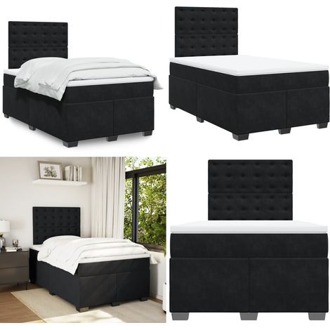Sommier à lattes de lit avec matelas noir 120x190 cm velours - Lit Double - Literie - Matelas - Sommier - Chambre À Coucher - Home & Living (1/5)