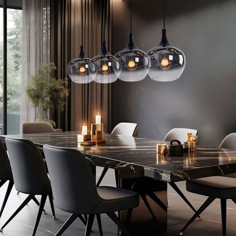 Lampada a sospensione lampada a sospensione sala da pranzo lampada a sospensione paralume in vetro fumé, metallo nero, prese 4x E27, LxLxA 100x18x120 cm (1/5)