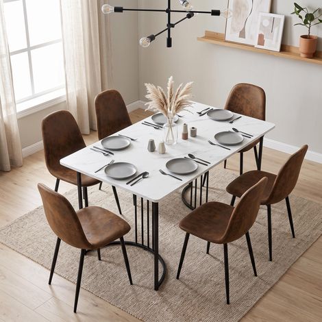 FurnitureR Marble Rectangular Dining Table 140x80cm with Curved Legs (1/5)