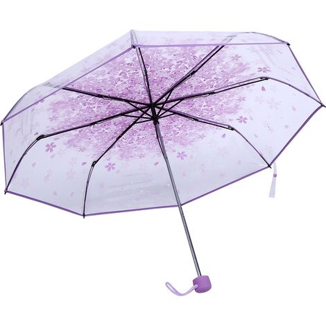 1PC Parapluie Pliant Transparent Mode Princesse Cerisier  Violet Clair (1/3)