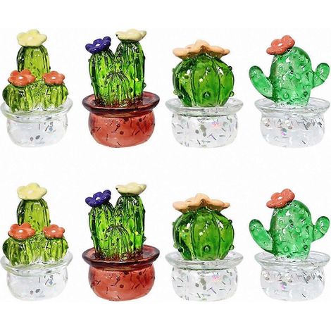 Lot de 8 figurines de cactus miniatures pour la décoration intérieure de voiture, à utiliser à la maison ou sur un bureau. (1/5)