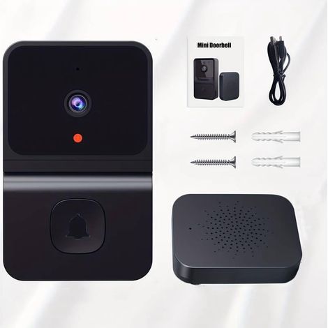 Sonnette vidéo sans fil, caméra intelligente avec vision nocturne 450P, audio bidirectionnel, stockage dans le cloud, alimentation par batterie, noir