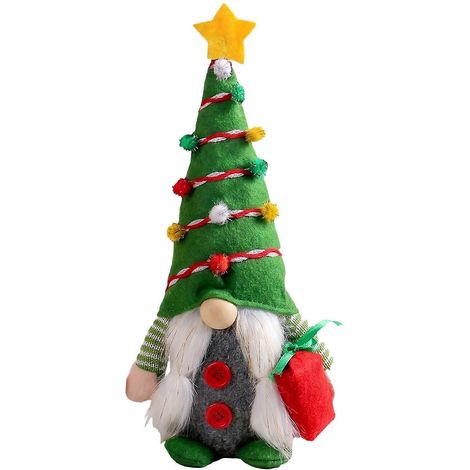Fait main gnome de Noël en peluche, flocon de neige sapin décoration, pour style maison de campagne décoration de table,Vert (1/5)