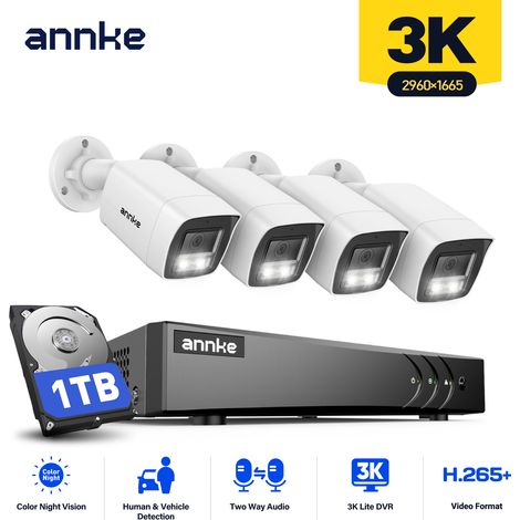 ANNKE Sistema de cámaras de seguridad CCTV de 5 MP con audio bidireccional, visión nocturna a color y detección de personas/vehículos, IP67, 1 TB. (1/4)