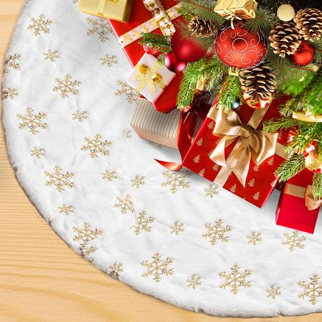 Weihnachtsbaumdecke, Weihnachtsbaumuntersetzer, Weihnachtsbaummatte, geeignet zur Dekoration, goldene Schneeflocken, 60 cm (1/5)
