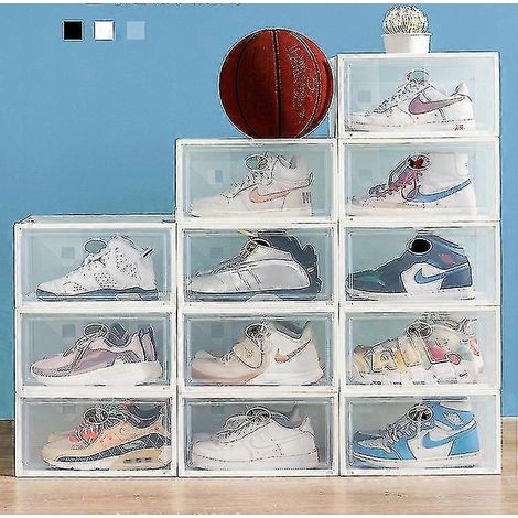 Set mit 6 transparenten PP-Schuhboxen, Schuhregal, stabile und faltbare Aufbewahrungseinheit, große Schuhaufbewahrungsbox