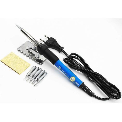 Fer à souder 60 W 220 V à température réglable, kit de soudage avec 5 têtes de soudage, support pour fer à souder et fil d'étain. (1/5)