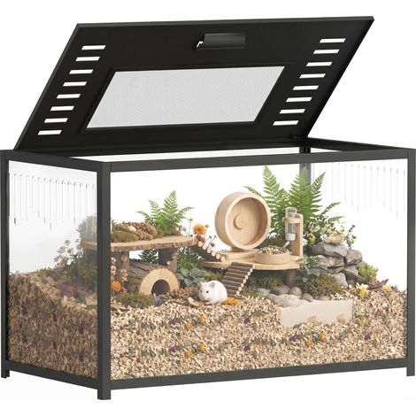 Cage hamster - habitat pour rongeur - PawHut - base profonde, couvercle ouvrant, aérations - acrylique métal - 80x45x50,5cm - noir (1/5)
