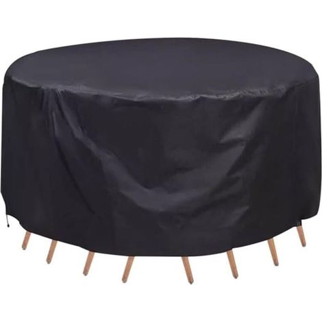 Runde Gartenmöbelabdeckungen 185 x 110 cm – Wasserdicht und UV-beständig – Für den Außenbereich und Terrassen – Schwarz (1/4)