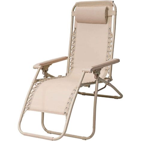 TRADE SHOP - Sedia Sdraio In Textilene Pieghevole Reclinabile Con Poggiatesta Da Giardino Colorata - Beige (1/2)