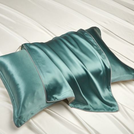 1PCS Taie d’Oreiller en Soie de mûrier 48x74 cm 40 Momme, protège Oreiller Luxe Vert lac avec Rabat, hypoallergénique, Anti-frisottis, Soin Peau & Cheveux, Peaux sensibles, été/Hiver