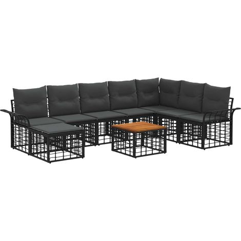 Outdoor-Sofagarnitur 9 pcs Schwarz und Dunkelgrau Polyester vidaXL