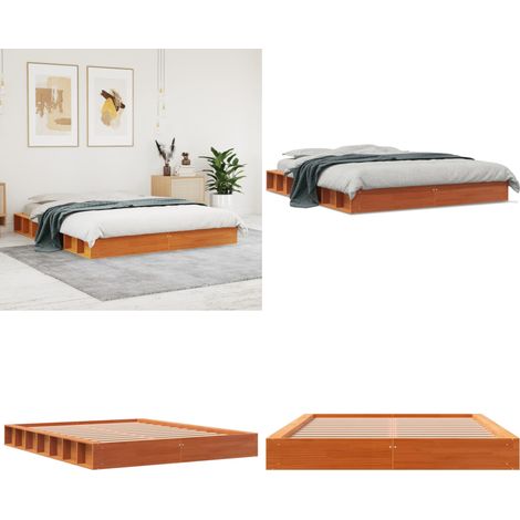 Massivholzbett ohne Matratze Wachsbraun 150x200 cm Kiefernholz - Holzbett - Kiefernholzbett - Doppelbett - Bettrahmen - Lattenrost - Home & Living (1/5)