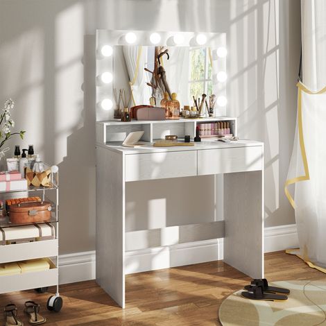 Coiffeuse avec miroir illuminé - coiffeuse moderne blanche - tiroirs - 10 ampoules - 3 options de lumière - Robuste