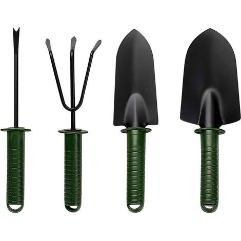 Herramientas de jardinería, kit de mini herramientas de jardín de 4 piezas: juego de pala, rastrillo y azada de madera, juego de regalo de pequeños rastrillos y palas, para plantas en maceta, jardines (1/5)