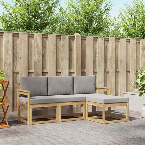 vidaXL Conjunto de sofás de exterior 4 uds. Blanco y Gris Claro (1/5)