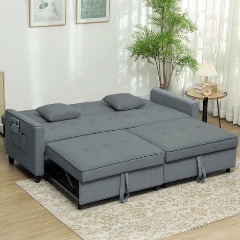 Sofabett, verstellbare 3-Sitzer-Couch mit Bettfunktion, Schlafsofa mit ausziehbarem Bett, Kissen, Grau