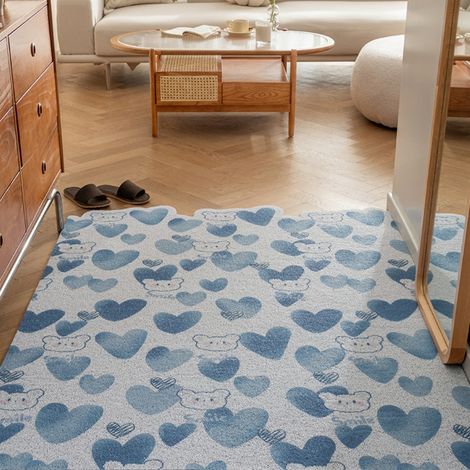 Ours en peluche en forme de cœur [position verticale] 40 x 60 cm Boucle en soie Tapis de sol miniature à boucles, résistant, antitache et anti-usure, idéal pour enlever la boue et la saleté de l'entré (1/5)