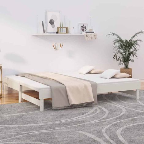 Lit coulissant - Cadre De Lit Moderne: King Size - Lit Double - Blanc 2x(80x200) cm Bois de pin massif Chic-892105 (1/5)