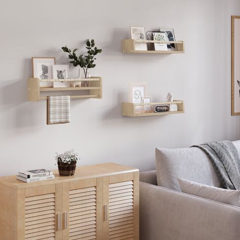 WOLTU 3er Set Kinder Wandregal, Bücherregal Wand Kinderzimmer, 50 cm Hängeregal Schweberegal Kinderregal, aus Massivholz, Montessori Regal, für Bücher Spielzeug, Natur Holzfarbe (1/5)