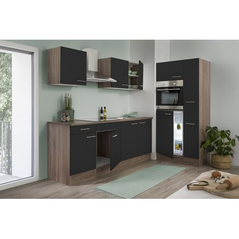 Küche Küchenzeile Leerblock Eiche York Schwarz Oliver 300 cm Respekta